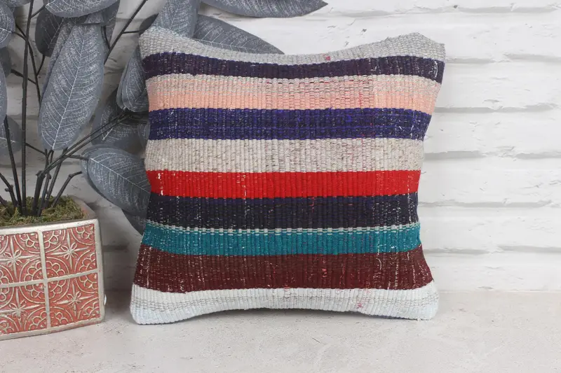 Kilim Pillow Cover, Pillow for Couch, Custom Pillow Sham, 12x12 Blue Cushion Case, Pillow, Crochet Pattern Pillow Case, Turkish Kilim Pillow - 1