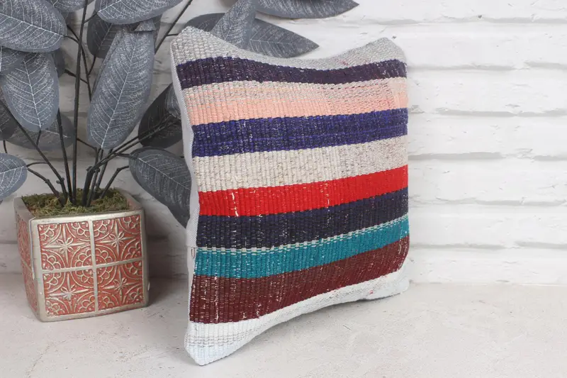 Kilim Pillow Cover, Pillow for Couch, Custom Pillow Sham, 12x12 Blue Cushion Case, Pillow, Crochet Pattern Pillow Case, Turkish Kilim Pillow - 4