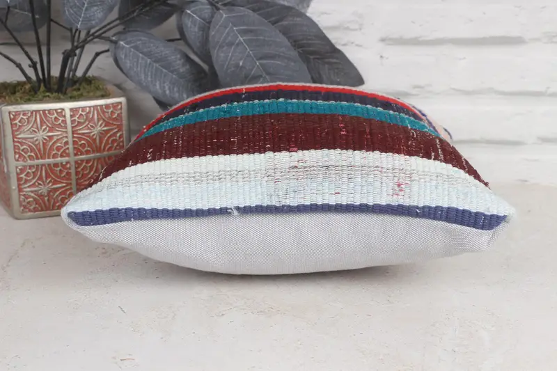 Kilim Pillow Cover, Pillow for Couch, Custom Pillow Sham, 12x12 Blue Cushion Case, Pillow, Crochet Pattern Pillow Case, Turkish Kilim Pillow - 5
