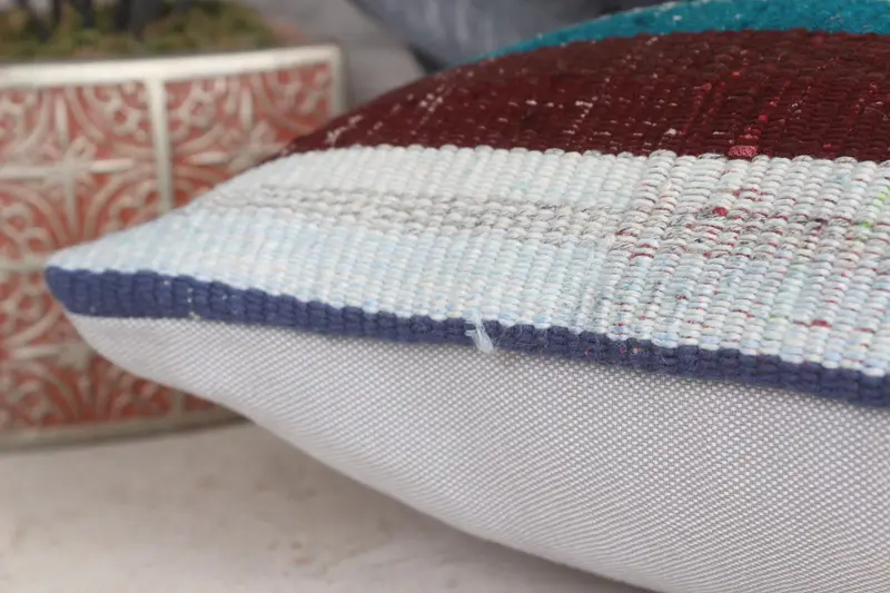 Kilim Pillow Cover, Pillow for Couch, Custom Pillow Sham, 12x12 Blue Cushion Case, Pillow, Crochet Pattern Pillow Case, Turkish Kilim Pillow - 7