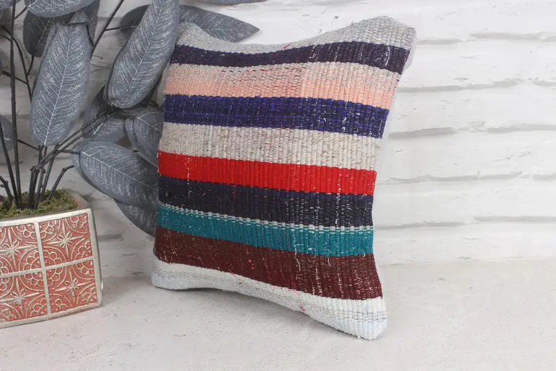Kilim Pillow Cover, Pillow for Couch, Custom Pillow Sham, 12x12 Blue Cushion Case, Pillow, Crochet Pattern Pillow Case, Turkish Kilim Pillow - 3