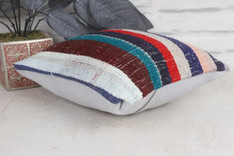 Kilim Pillow Cover, Pillow for Couch, Custom Pillow Sham, 12x12 Blue Cushion Case, Pillow, Crochet Pattern Pillow Case, Turkish Kilim Pillow - 6