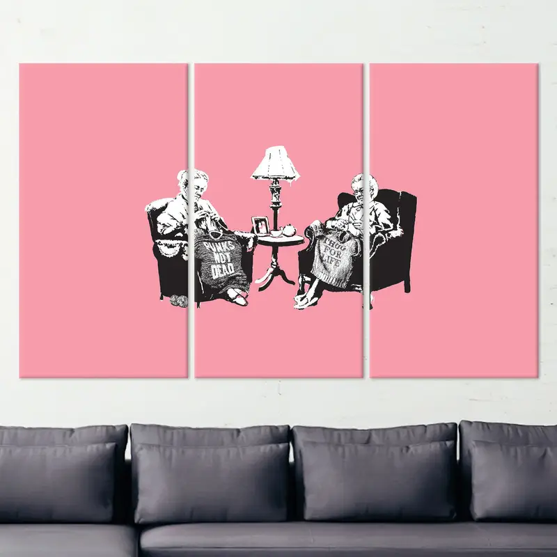 Banksy Grannies, Canvas Wall Art, Grandma Gift, Banksy Wall Art, Grandma Graffiti Print, Pink Canvas, Graffiti Artwork, Abstract Canvas, - 3