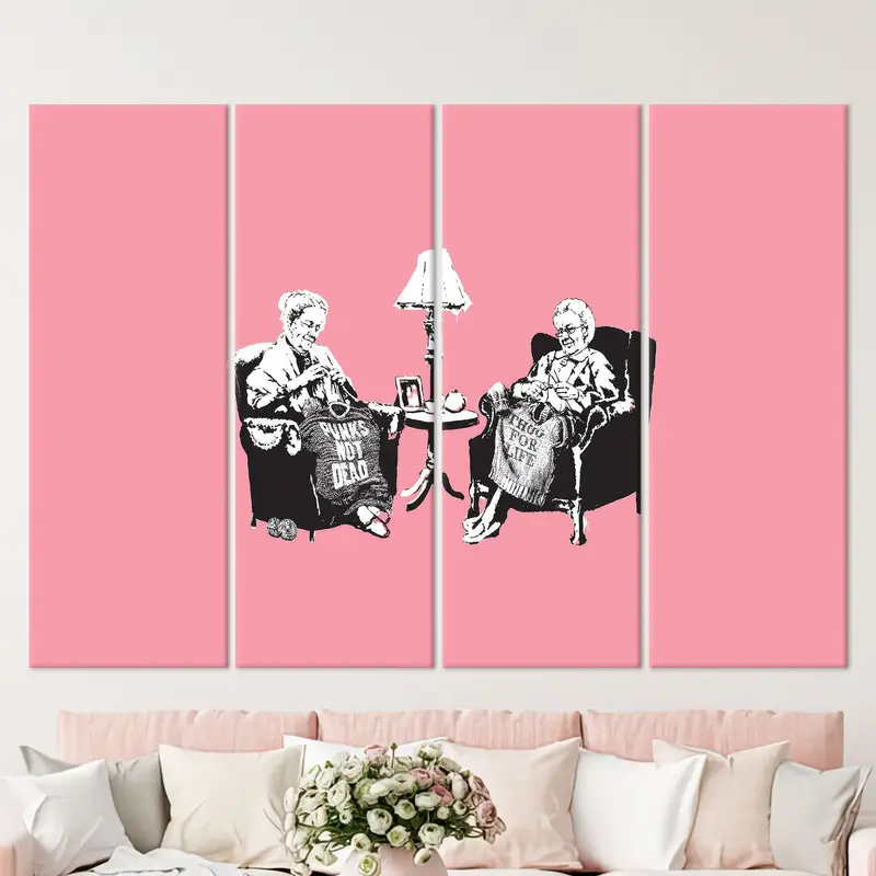 Banksy Grannies, Canvas Wall Art, Grandma Gift, Banksy Wall Art, Grandma Graffiti Print, Pink Canvas, Graffiti Artwork, Abstract Canvas, - 2