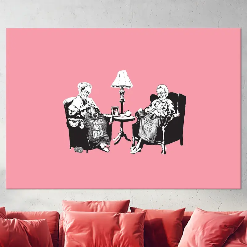 Banksy Grannies, Canvas Wall Art, Grandma Gift, Banksy Wall Art, Grandma Graffiti Print, Pink Canvas, Graffiti Artwork, Abstract Canvas, - 8