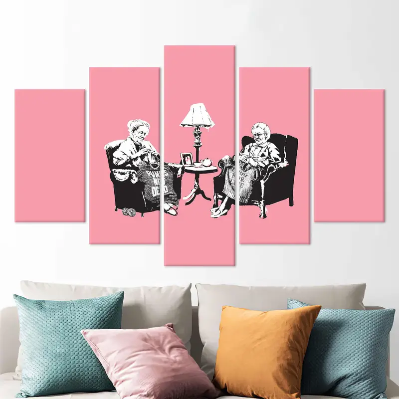 Banksy Grannies, Canvas Wall Art, Grandma Gift, Banksy Wall Art, Grandma Graffiti Print, Pink Canvas, Graffiti Artwork, Abstract Canvas, - 4