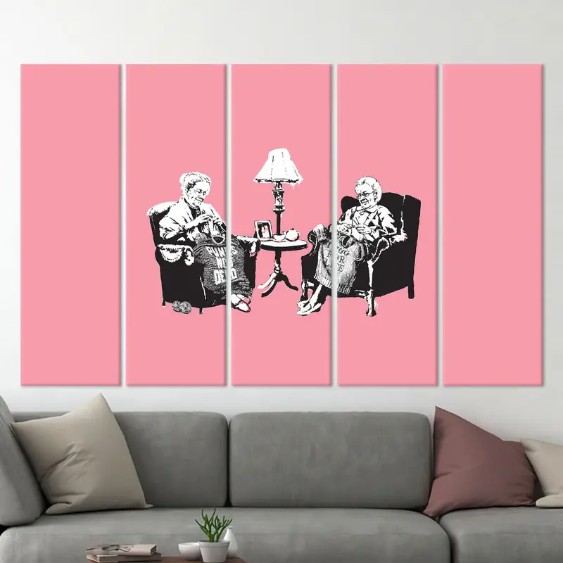 Banksy Grannies, Canvas Wall Art, Grandma Gift, Banksy Wall Art, Grandma Graffiti Print, Pink Canvas, Graffiti Artwork, Abstract Canvas, - 1