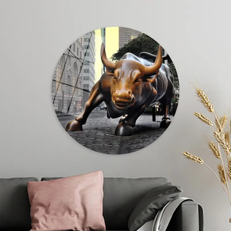Elegant Bronze Bull Statue Canvas - New York Landscape Art