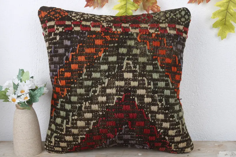 Oriental Pillow Cover, Vintage Cushion, Boho Pillow Sham Cover, Pillow Cover, Vintage Kilim Throw Pillow, 16x16 Red Cushion Cover, Gift Pillow - 2
