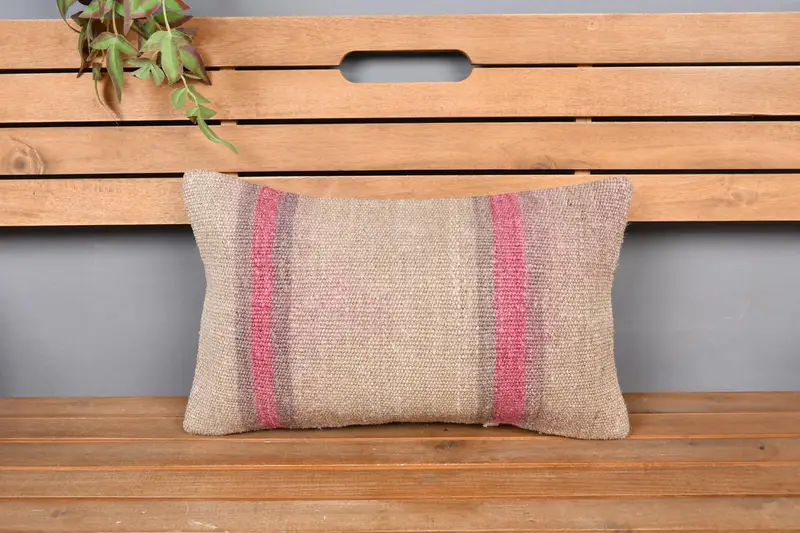 Pillow for Couch, 12x20 Beige Pillow Sham, Tapestry Pillow, Handmade Kilim Cushion, Aztec Pillow Case, Vintage Kilim Throw Pillow, Cushion - 6