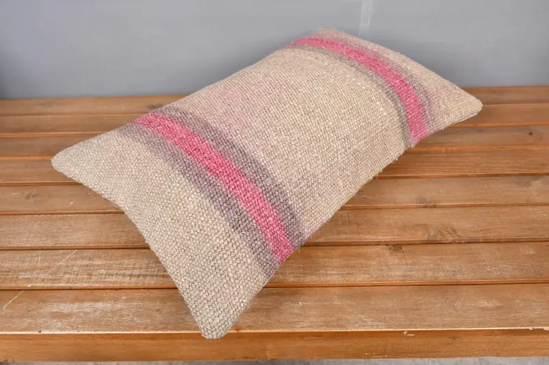 Pillow for Couch, 12x20 Beige Pillow Sham, Tapestry Pillow, Handmade Kilim Cushion, Aztec Pillow Case, Vintage Kilim Throw Pillow, Cushion - 2