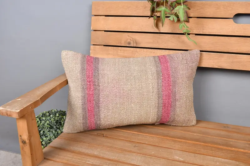 Pillow for Couch, 12x20 Beige Pillow Sham, Tapestry Pillow, Handmade Kilim Cushion, Aztec Pillow Case, Vintage Kilim Throw Pillow, Cushion - 1