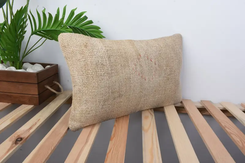 12x20 Beige Pillow Cover, Pillow Case, Pastel Pillow Cover, Turkish Pillow, Boho Pillow, Wool Kilim Pillow Pillow Sham, Handmade Kilim Cushion - 4