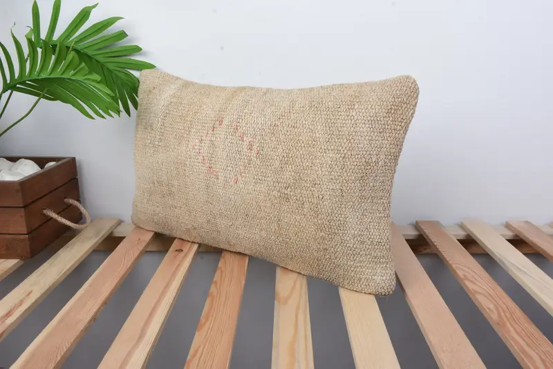 12x20 Beige Pillow Cover, Pillow Case, Pastel Pillow Cover, Turkish Pillow, Boho Pillow, Wool Kilim Pillow Pillow Sham, Handmade Kilim Cushion - 5