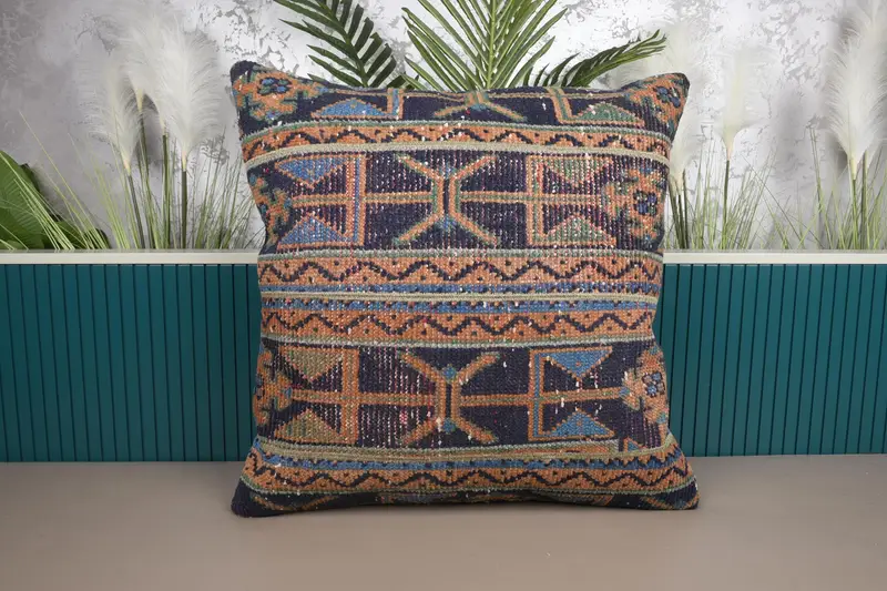 Housewarming Gift Vintage Geometric Pillow Case, 28x28 inch Moroccan Navy Blue Pillowcase - 1
