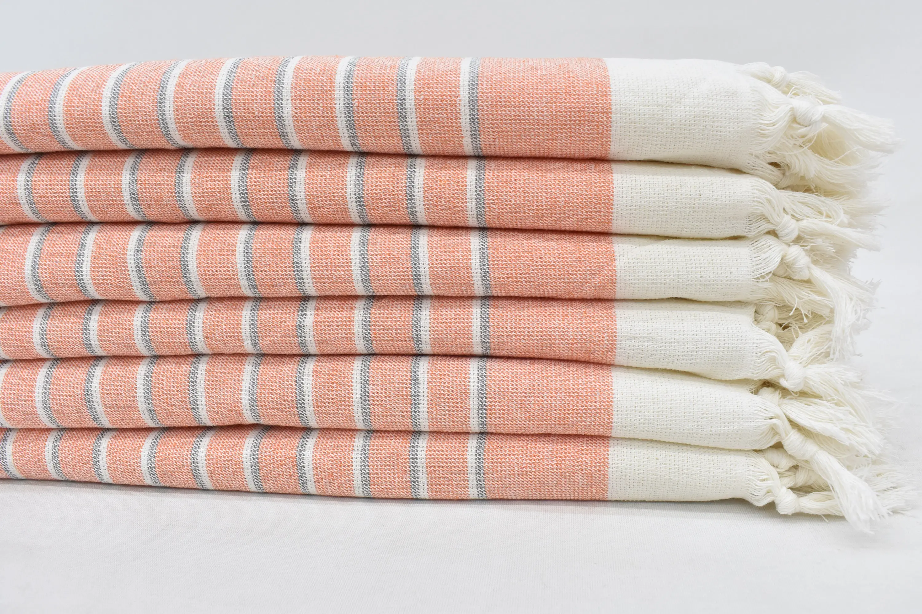 Orange Striped Terry Dish Towel, Turkish Hand Towel, 36x18 Inches - 1