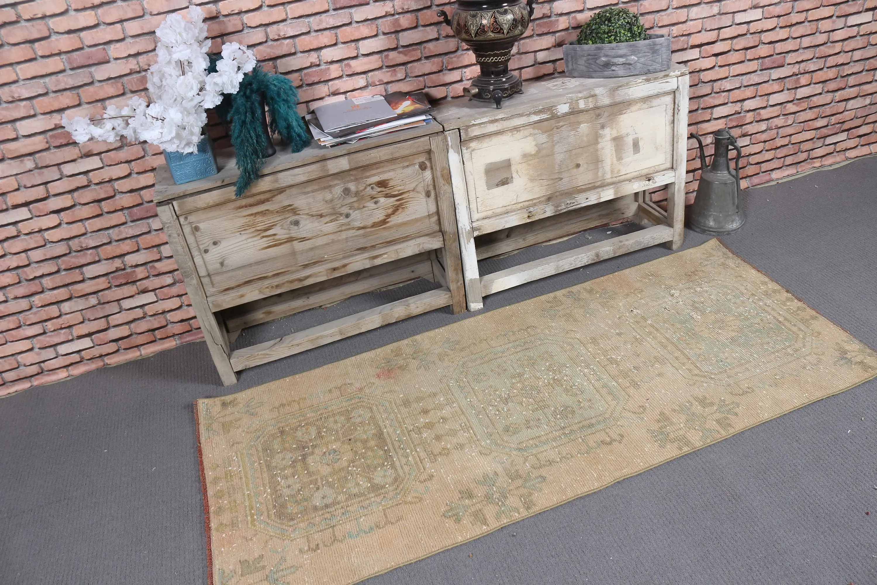 2.58x5.8 ft Halı, Küçük Vintage Halı, Kahverengi Puantiyeli Halı - 1