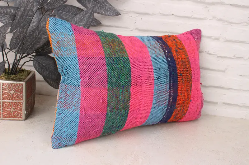 12x20 Pink Pillow Sham, Bolster Pillow Case, Antique Pillows, Home Decor Pillow, Vintage Kilim Pillow, Cushion Case, Tapestry Cushion Case - 3