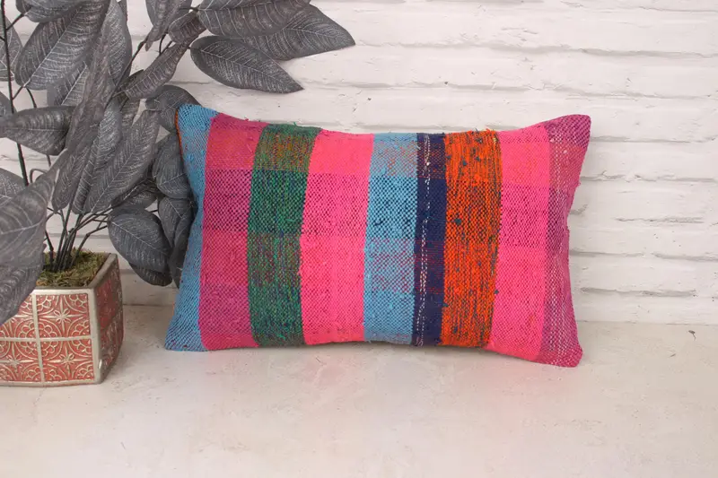 12x20 Pink Pillow Sham, Bolster Pillow Case, Antique Pillows, Home Decor Pillow, Vintage Kilim Pillow, Cushion Case, Tapestry Cushion Case - 1