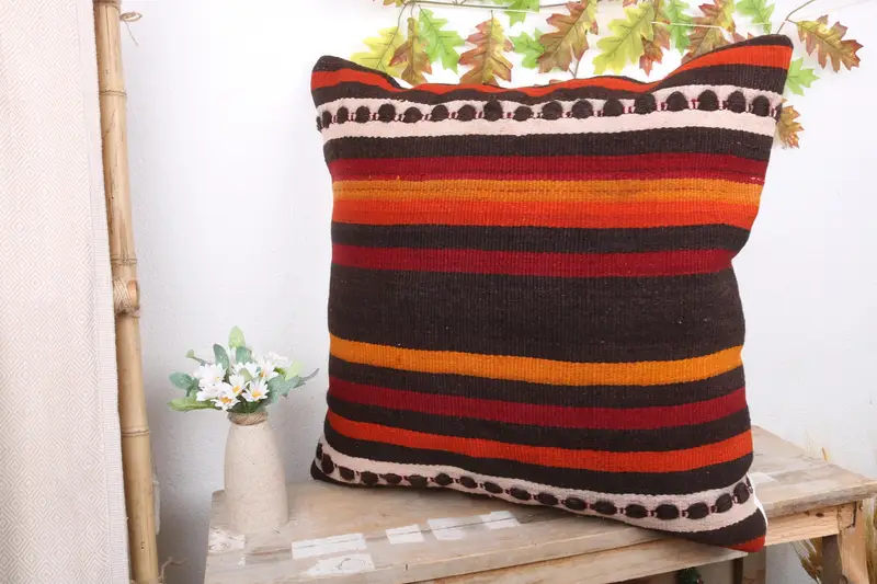 Handwoven Pillow Cover Pillow Case, Vintage Kilim Pillow, 24x24 Purple Cushion, Pillow Sham, Kilim Pillow Cover, Accent Pillow, Boho Pillow - 4