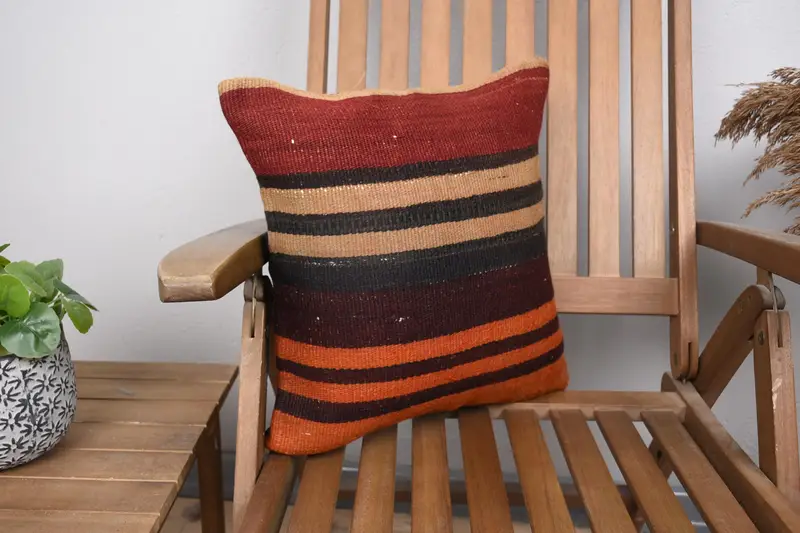 Cushion, Vintage Kilim Pillow, Vintage Pillow, Personalized Gift Pillow Pillow Case, Home Decor Pillow, 16x16 Orange Cushion Cover - 2
