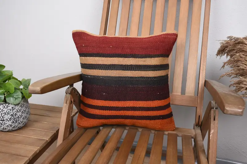 Cushion, Vintage Kilim Pillow, Vintage Pillow, Personalized Gift Pillow Pillow Case, Home Decor Pillow, 16x16 Orange Cushion Cover - 1