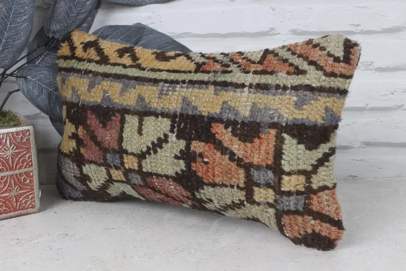 Office Chair Cushion, Bolster Cushion, Pillow, Boho Pillow Sham Cover, Handmade Kilim Cushion, 8x16 Yellow Cushion Case, Gift Pillow - 4