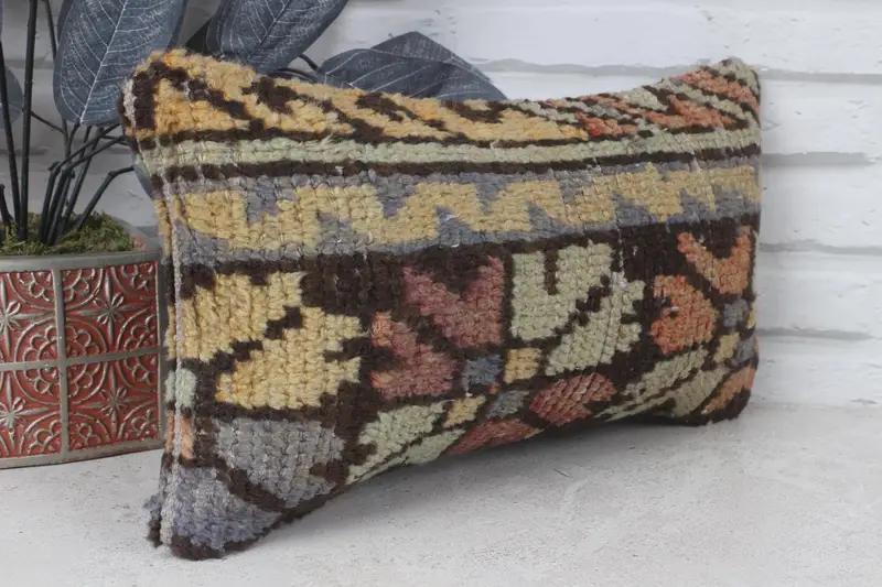 Office Chair Cushion, Bolster Cushion, Pillow, Boho Pillow Sham Cover, Handmade Kilim Cushion, 8x16 Yellow Cushion Case, Gift Pillow - 3