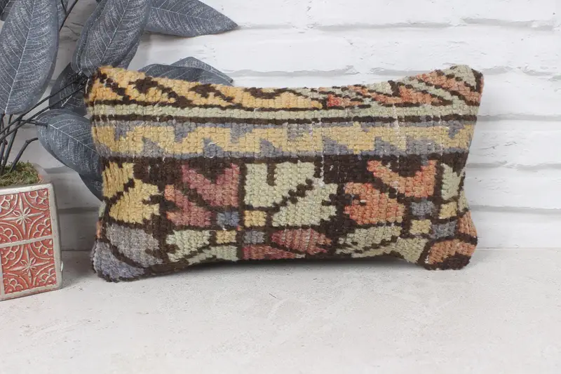 Office Chair Cushion, Bolster Cushion, Pillow, Boho Pillow Sham Cover, Handmade Kilim Cushion, 8x16 Yellow Cushion Case, Gift Pillow - 1