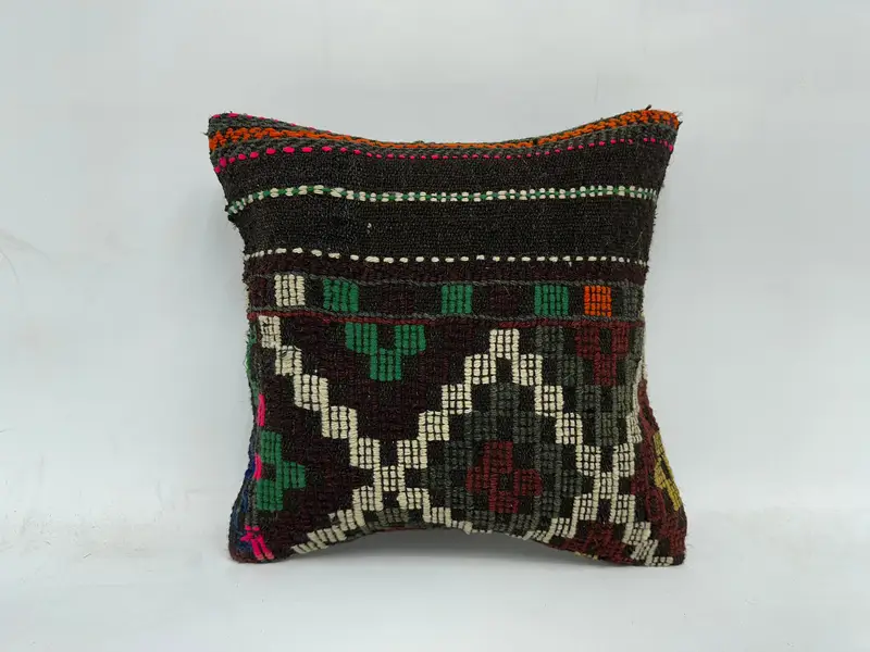 Boho -Kissen, 16x16 Braunes Kissengehäuse, türkische Teppichkissen, Kilimkissen, Außenkissenscham, Kissen im Innenarchitekten, Kissen - 1