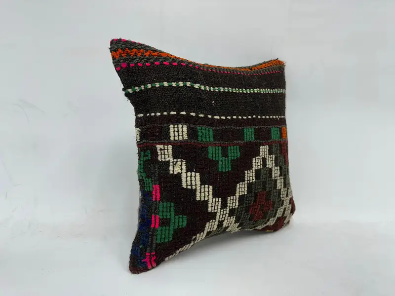 Boho -Kissen, 16x16 Braunes Kissengehäuse, türkische Teppichkissen, Kilimkissen, Außenkissenscham, Kissen im Innenarchitekten, Kissen - 3