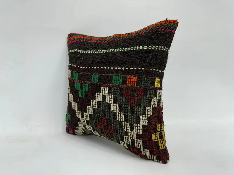 Boho -Kissen, 16x16 Braunes Kissengehäuse, türkische Teppichkissen, Kilimkissen, Außenkissenscham, Kissen im Innenarchitekten, Kissen - 4