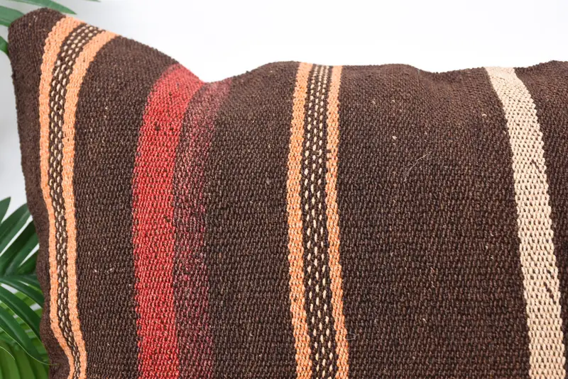 Ethnical Kilim Rug Pillow, Cushion, Turkish Kilim Pillow, 20x28 Brown Cushion, Outdoor Bolster Cushion Cover, Pillow for Sofa, Boho Chic Cushion - 2