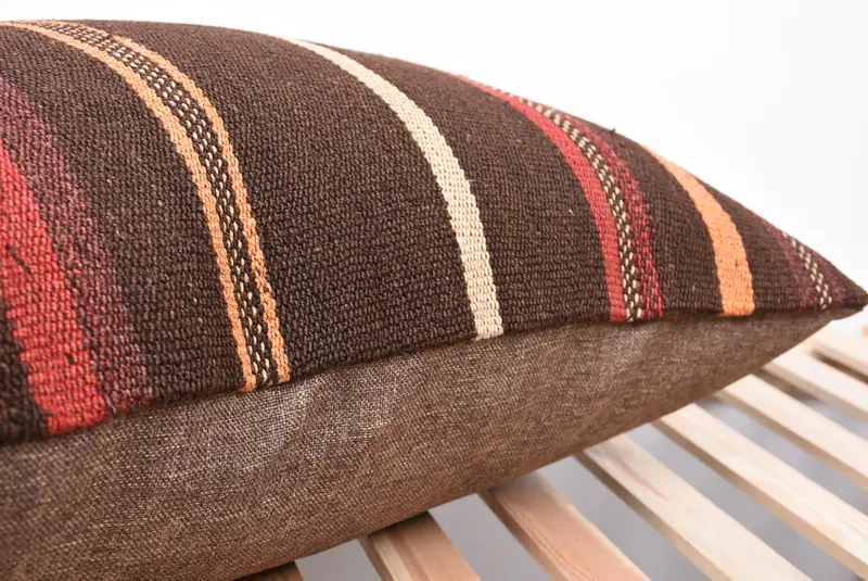 Ethnical Kilim Rug Pillow, Cushion, Turkish Kilim Pillow, 20x28 Brown Cushion, Outdoor Bolster Cushion Cover, Pillow for Sofa, Boho Chic Cushion - 7