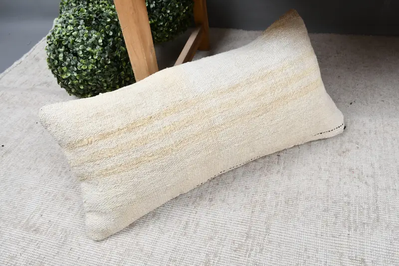 Ethnical Kilim Rug Pillow, Rustic Pillow Sham, 12x24 Beige Pillow Case, Christmas Pillow, Pillow Sham, Neutral Cushion, Vintage Pillow, Gift Pillow - 7