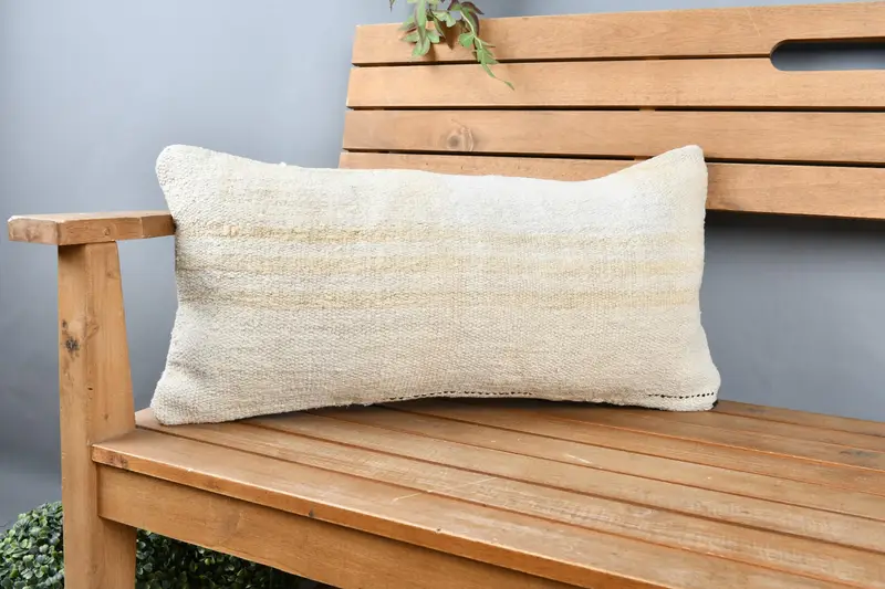 Ethnical Kilim Rug Pillow, Rustic Pillow Sham, 12x24 Beige Pillow Case, Christmas Pillow, Pillow Sham, Neutral Cushion, Vintage Pillow, Gift Pillow - 1