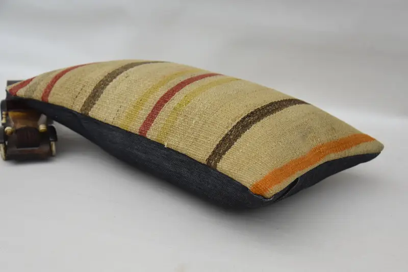 Pillow, 12x20 Beige Cushion Case, Boho Pillow Sham Cover, Aesthetic Cushion Cover, Cotton Pillow Case, Handmade Kilim Cushion, Gift Pillow - 6