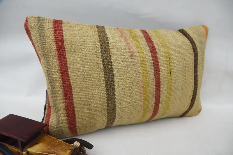 Pillow, 12x20 Beige Cushion Case, Boho Pillow Sham Cover, Aesthetic Cushion Cover, Cotton Pillow Case, Handmade Kilim Cushion, Gift Pillow - 2