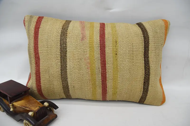 Pillow, 12x20 Beige Cushion Case, Boho Pillow Sham Cover, Aesthetic Cushion Cover, Cotton Pillow Case, Handmade Kilim Cushion, Gift Pillow - 4