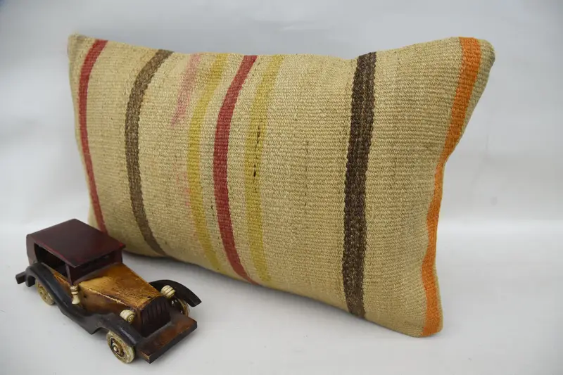 Pillow, 12x20 Beige Cushion Case, Boho Pillow Sham Cover, Aesthetic Cushion Cover, Cotton Pillow Case, Handmade Kilim Cushion, Gift Pillow - 3
