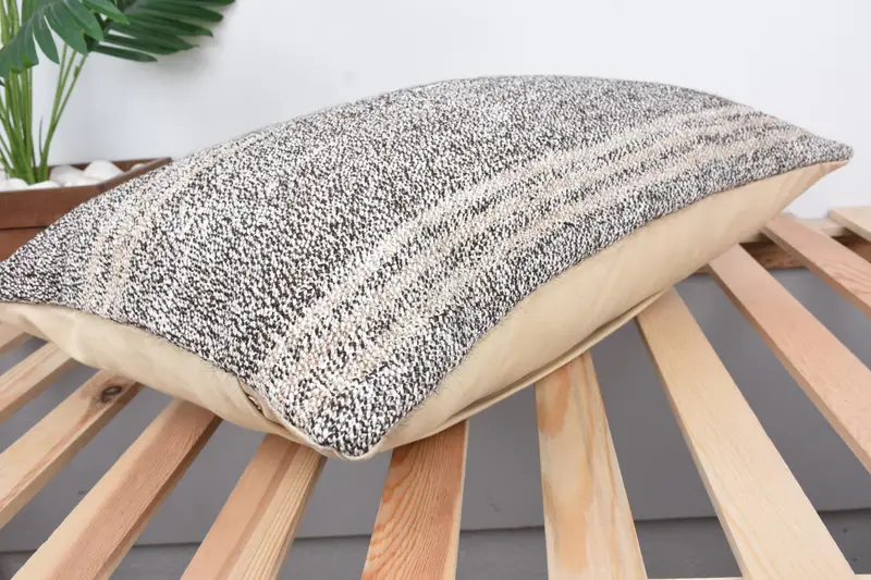 Neutral Throw Pillow, Pillow for Sofa, Cushion Cover, Knitted Cushion, 16x24 Beige Cushion, Interior Designer Pillow, Vintage Kilim Throw Pillow - 6