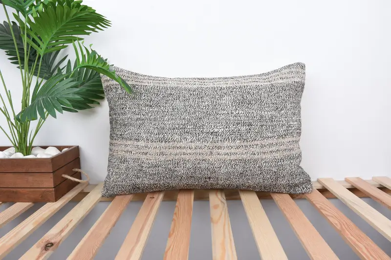 Neutral Throw Pillow, Pillow for Sofa, Cushion Cover, Knitted Cushion, 16x24 Beige Cushion, Interior Designer Pillow, Vintage Kilim Throw Pillow - 1