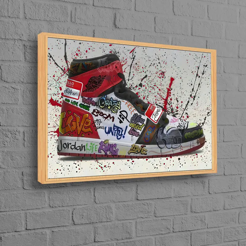 モダンなグラフィティ エア ジョーダン スニーカー キャンバス プリント - 芸術的な室内装飾