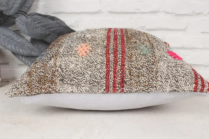Vintage Kilim Pillow, Nautical Throw Pillow Case, Kilim Cushion Sham, 14x14 Brown Pillow Cover, Turkish Kilim Pillow, Pillow Sham - 5
