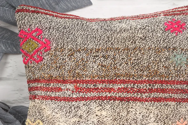 Vintage Kilim Pillow, Nautical Throw Pillow Case, Kilim Cushion Sham, 14x14 Brown Pillow Cover, Turkish Kilim Pillow, Pillow Sham - 2