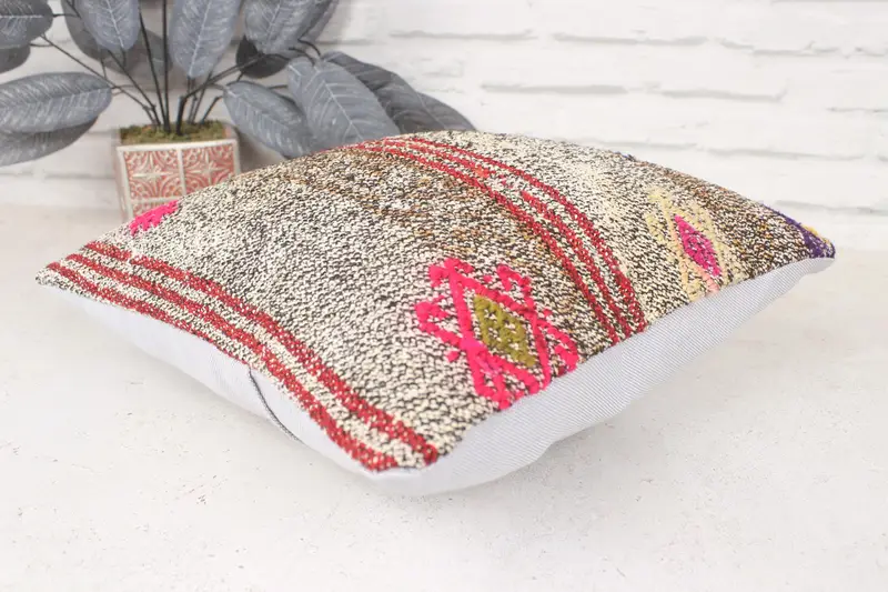Vintage Kilim Pillow, Nautical Throw Pillow Case, Kilim Cushion Sham, 14x14 Brown Pillow Cover, Turkish Kilim Pillow, Pillow Sham - 6