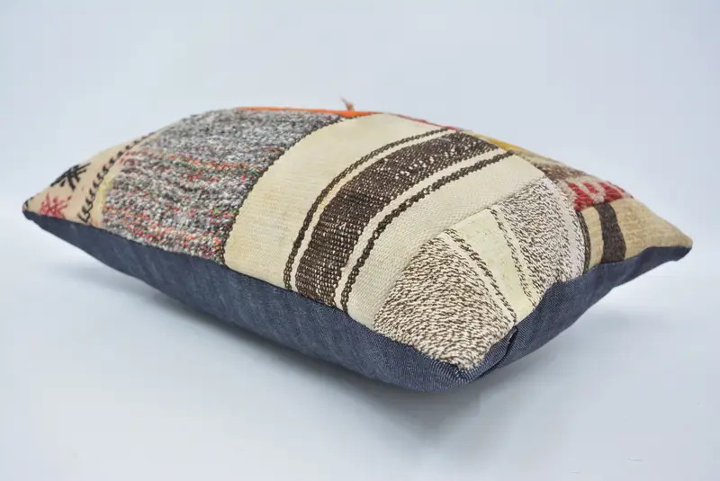 Handmade Rug Seat Cushion Case, Turkish Pillow, Antique Pillows, Ikat Pillow, 16x24 Orange Cushion, Boho Pillow Sham Cover, Pillow Case - 6