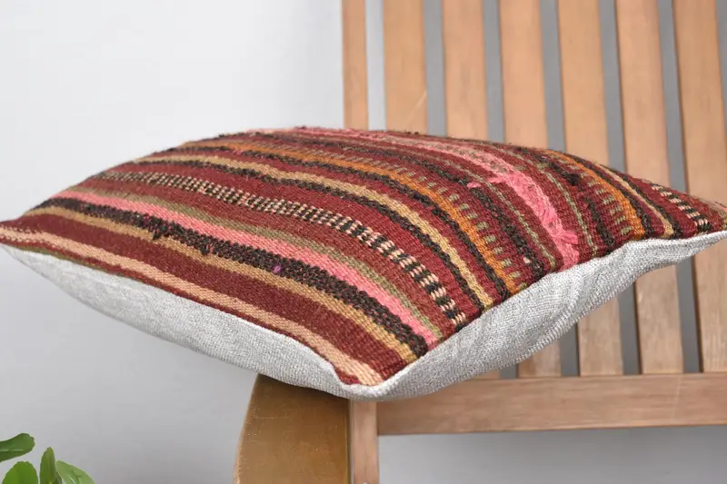 Ethnical Kilim Rug Pillow, Pillow for Sofa, Pillow Case, Kilim Pillow Cover, Rustic Pillow Sham, 12x20 Red Pillow Sham, Nautical Throw Cushion - 6