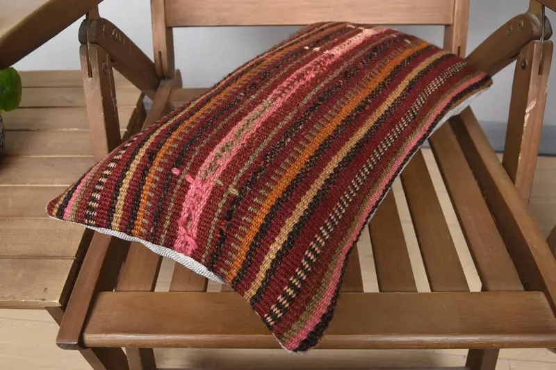 Ethnical Kilim Rug Pillow, Pillow for Sofa, Pillow Case, Kilim Pillow Cover, Rustic Pillow Sham, 12x20 Red Pillow Sham, Nautical Throw Cushion - 4
