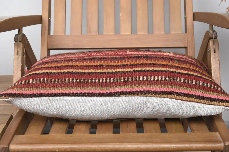Ethnical Kilim Rug Pillow, Pillow for Sofa, Pillow Case, Kilim Pillow Cover, Rustic Pillow Sham, 12x20 Red Pillow Sham, Nautical Throw Cushion - 5